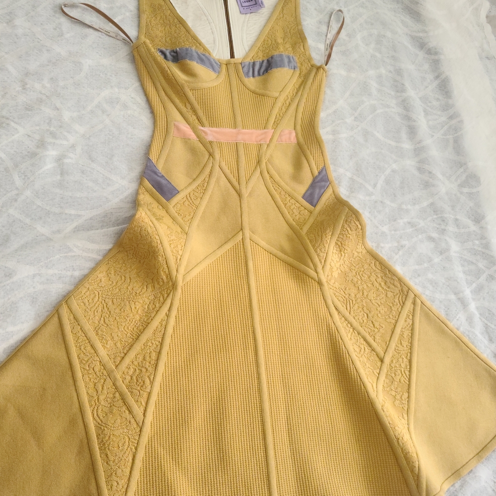 Herve Leger Yellow Mini Dress with Lavender and Blush Accents - Picture 2 of 10